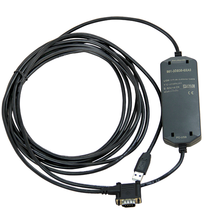 國(guó)產(chǎn)兼容西門(mén)子S7-200/300系列PLC，西門(mén)子PLC編程電纜型號(hào)為：6ES7 901-3DB30-0XA0